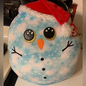 Large Blue Snowman Plush with Santa Hat Beanie Baby
